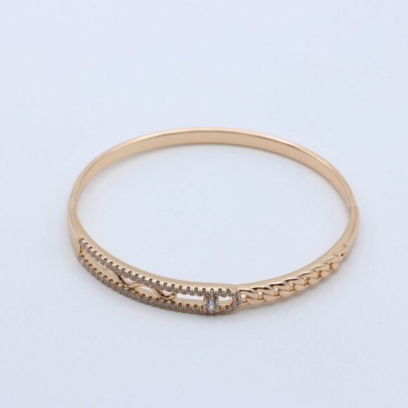 Rose Gold Plated Bangle with Dual Row Crystal Detailing, XPBL0480 - Picture 2 of 11